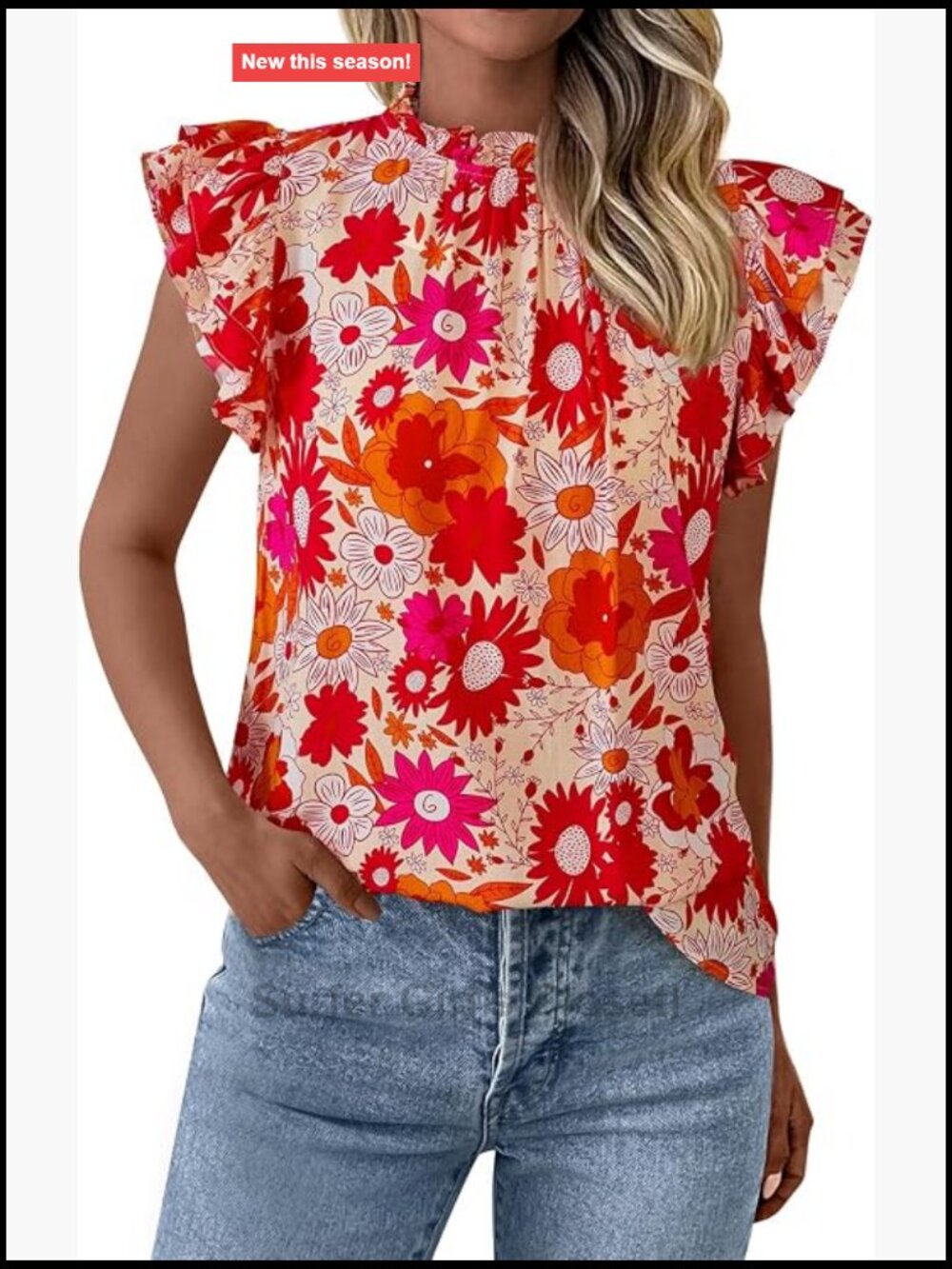 Ruffle Sleeve Boho Floral Blouse for Women Summer Fashion Top